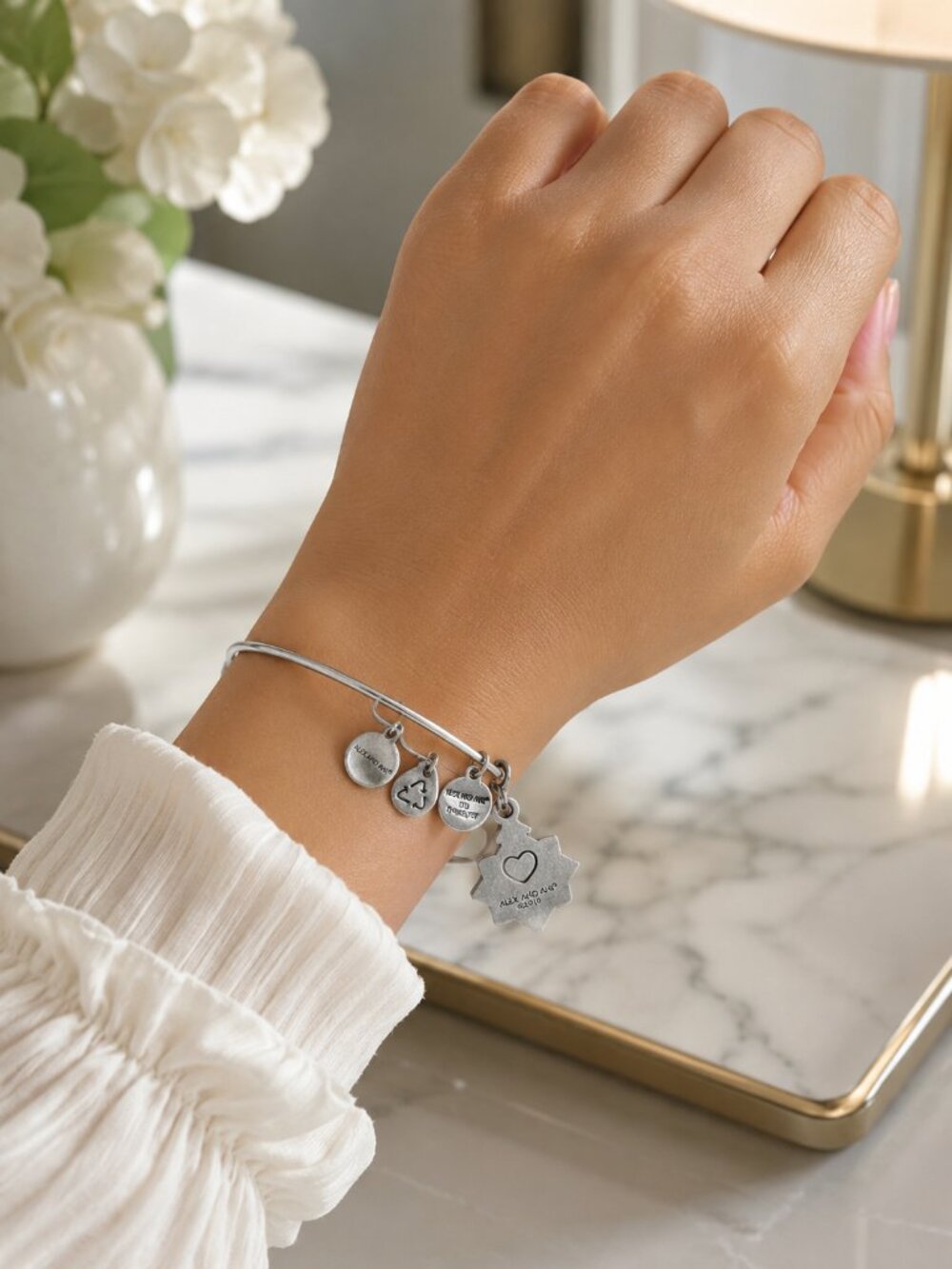 Alex and Ani Friend Charm Expandable Bangle Bracelet Silver Tone Friendship Gift
